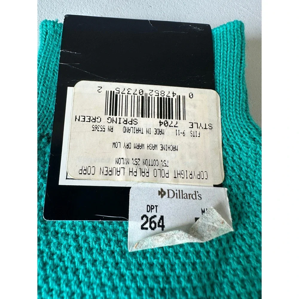 Polo Ralph Lauren womens Spring Green Waffle Knit Crew Socks Pink Pony 9-11 KC